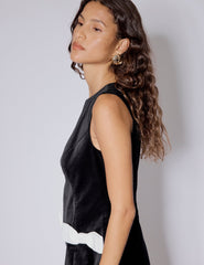 Black Velvet Bow Detail Mini Dress