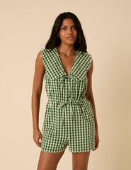 Green Gingham Sleeveless Playsuit