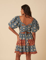 Tile Printed Puff Sleeve Aria Mini Dress