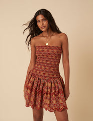 Red Tile Printed Bandeau Kai Mini Dress