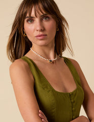 Green Linen-blend Drop Waist Cora Midi Dress