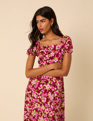 Pink Floral Leith Puff Sleeve Midi Dress