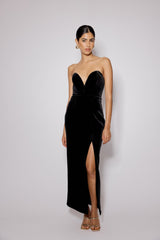 Black Sweetheart Bandeau Velvet Nola Midi Dress
