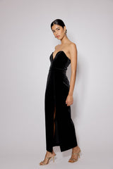 Black Sweetheart Bandeau Velvet Nola Midi Dress