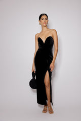 Black Sweetheart Bandeau Velvet Nola Midi Dress