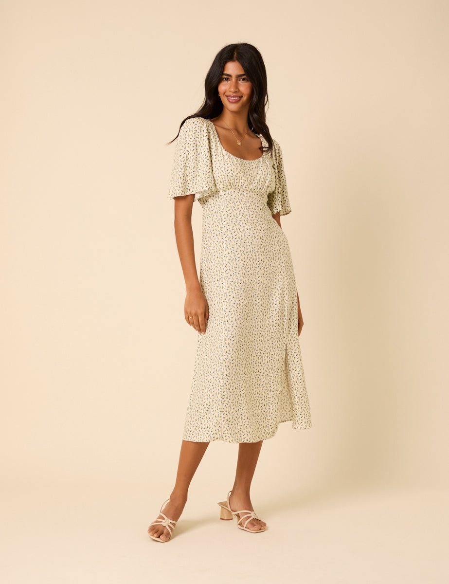 Cream Ditsy Floral Dee Dee Midi Dress