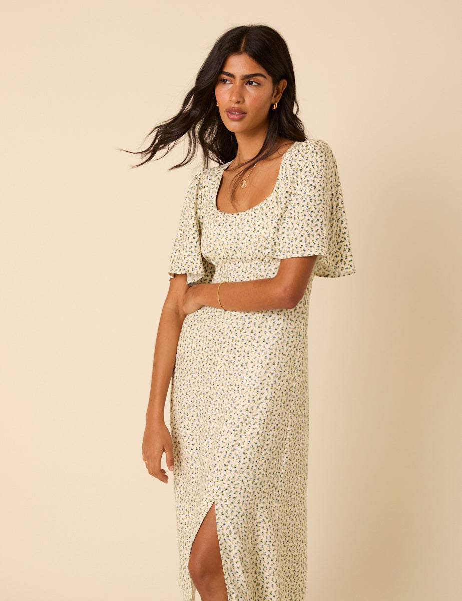 Cream Ditsy Floral Dee Dee Midi Dress