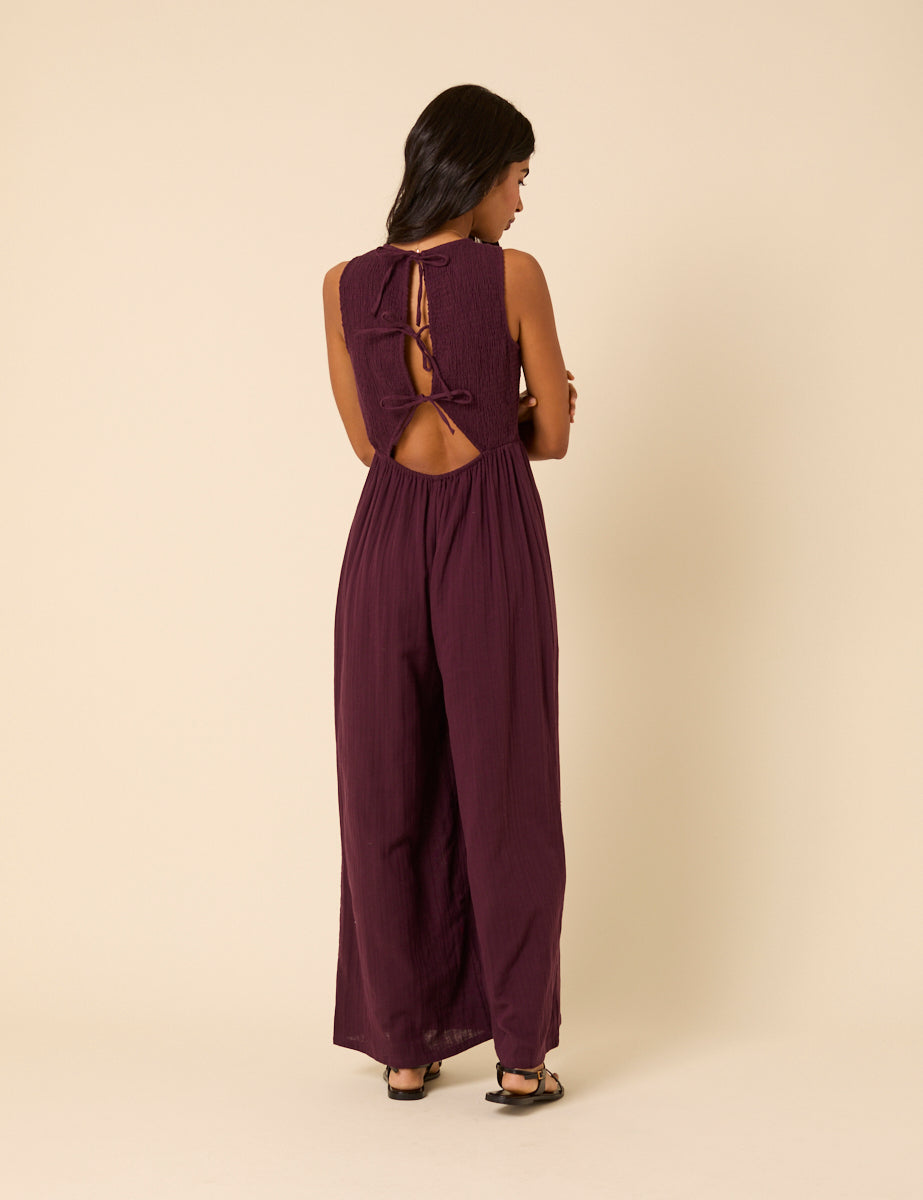Plum Shirred Ruth Jumpsuit
