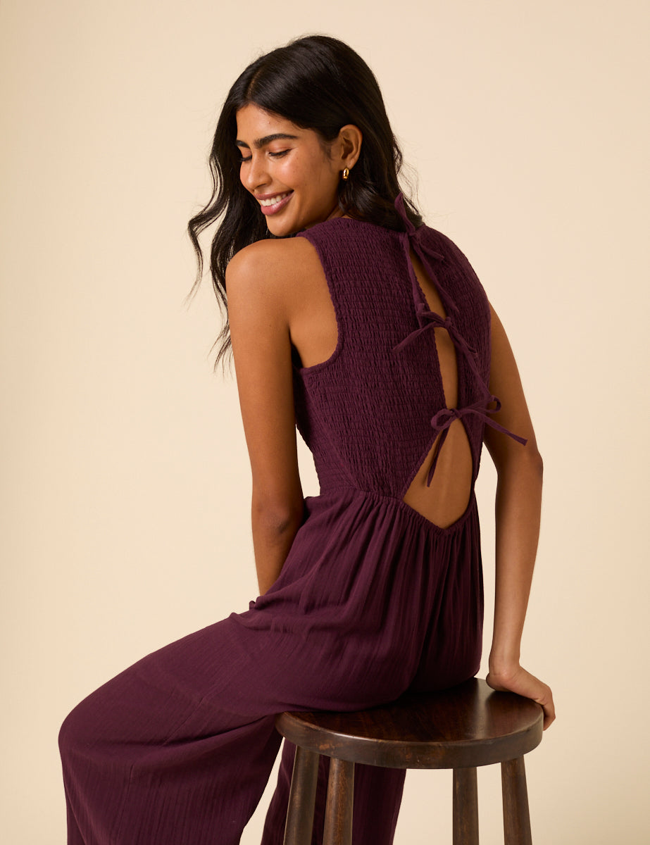 Plum Shirred Ruth Jumpsuit