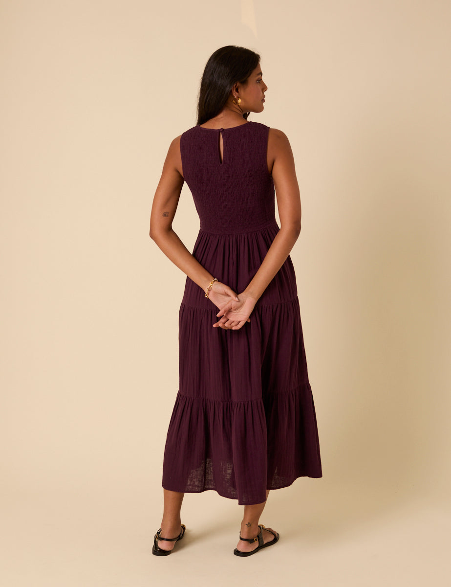 Purple Sleeveless Tiered Charlie Midi Dress