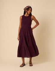 Purple Sleeveless Tiered Charlie Midi Dress
