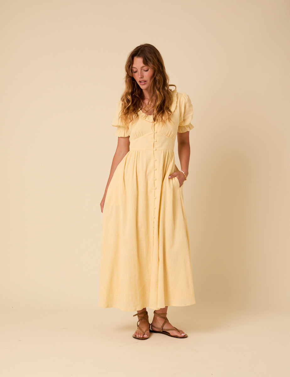 Butter Yellow Flossie Midi Dress