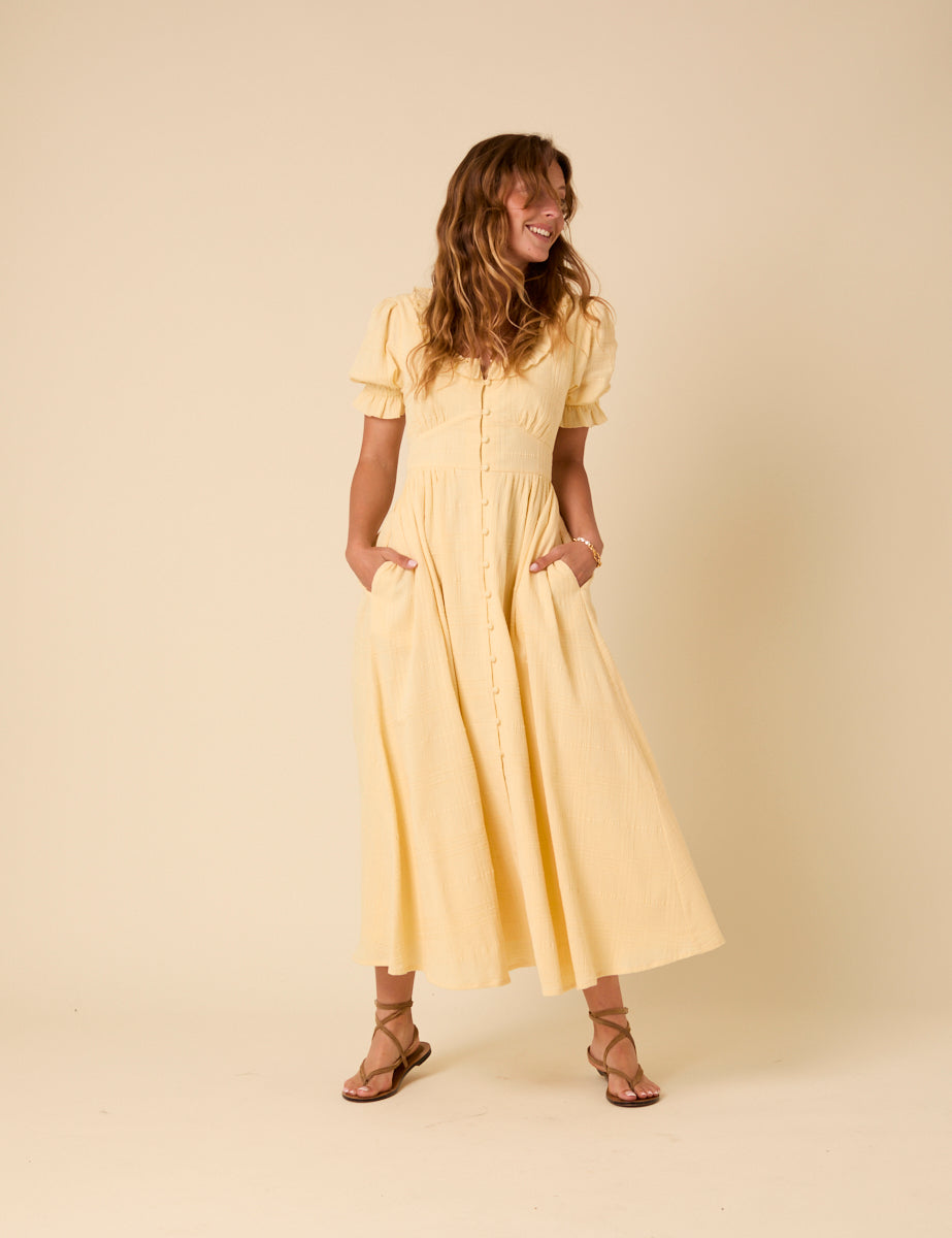 Butter Yellow Flossie Midi Dress
