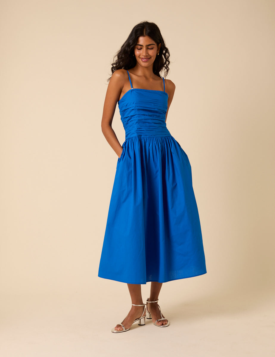 Blue Bandeau Felicity Midi Dress