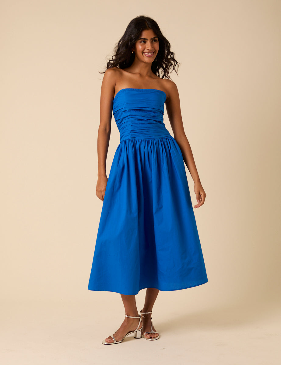 Blue Bandeau Felicity Midi Dress