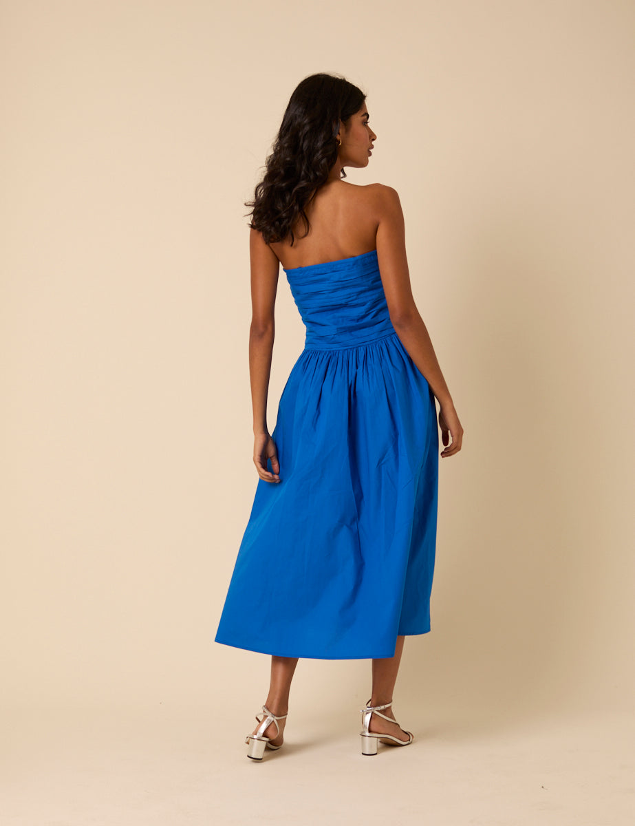 Blue Bandeau Felicity Midi Dress