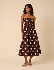 Brown Polka Dot Bandeau Felicity Midi Dress