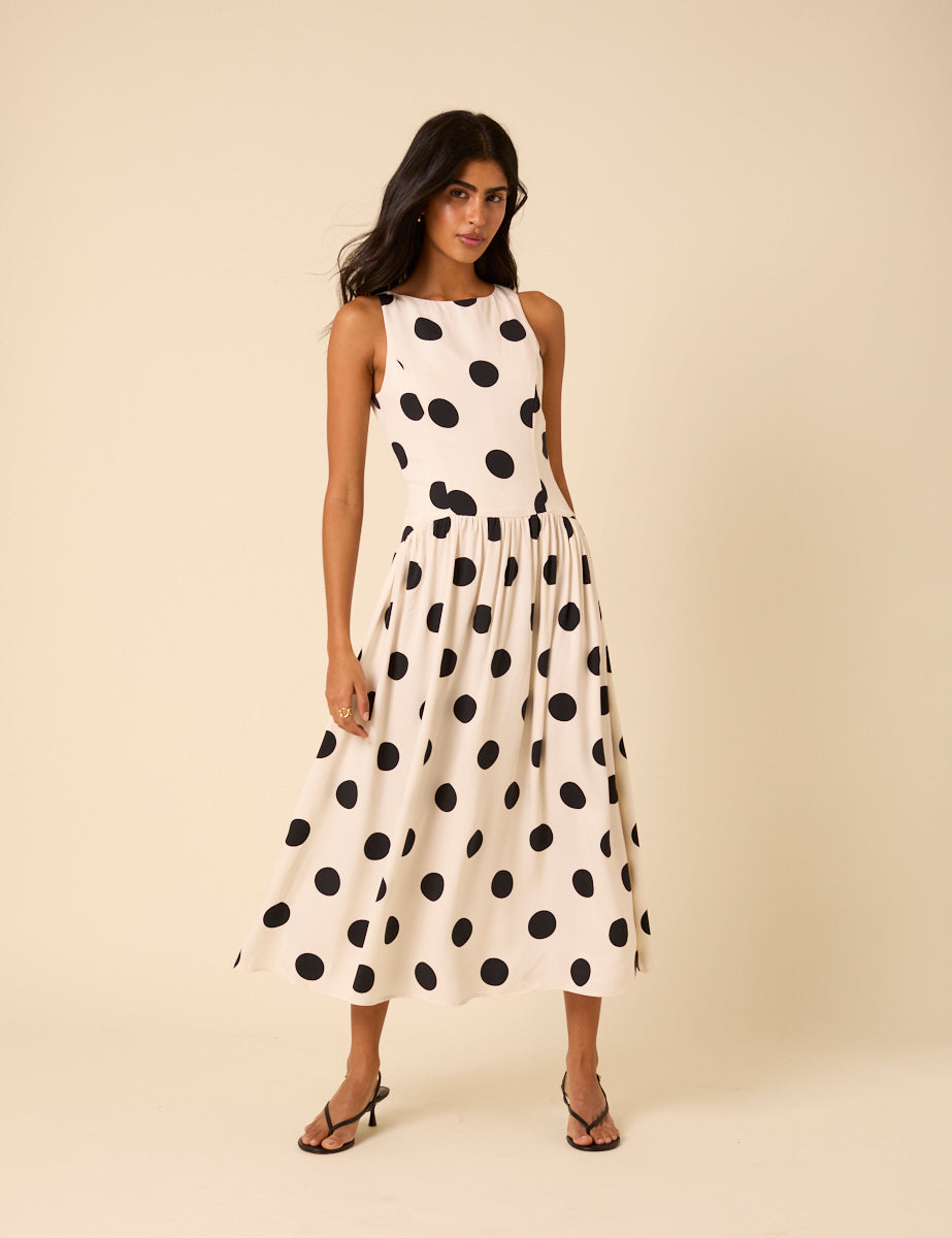 White Polka Dot Kyla Midi Dress