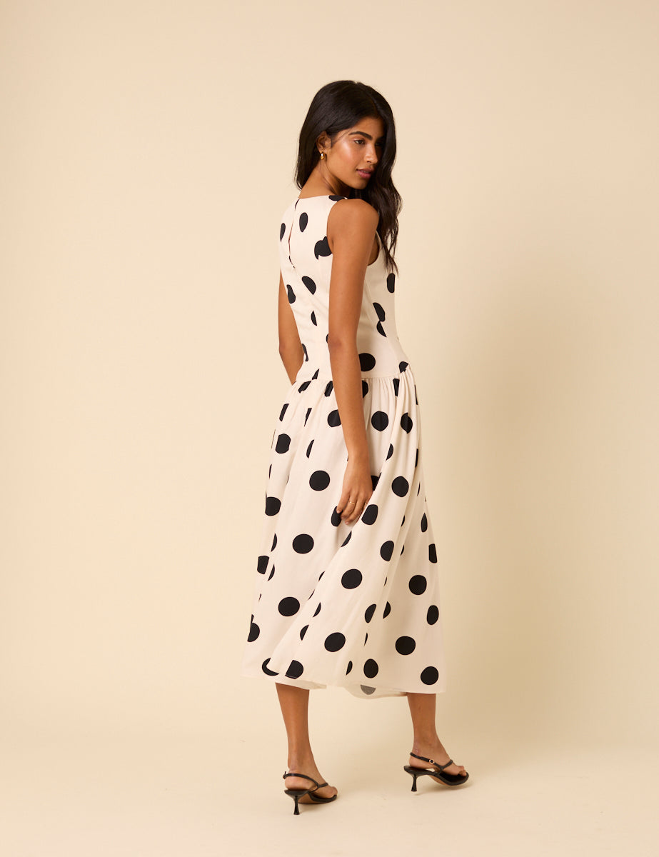 White Polka Dot Kyla Midi Dress