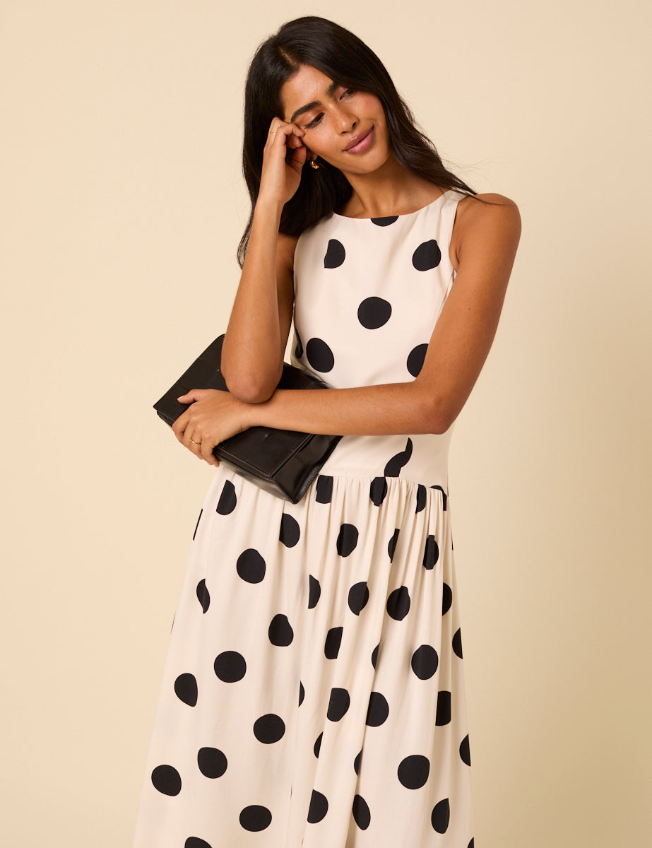 White Polka Dot Kyla Midi Dress