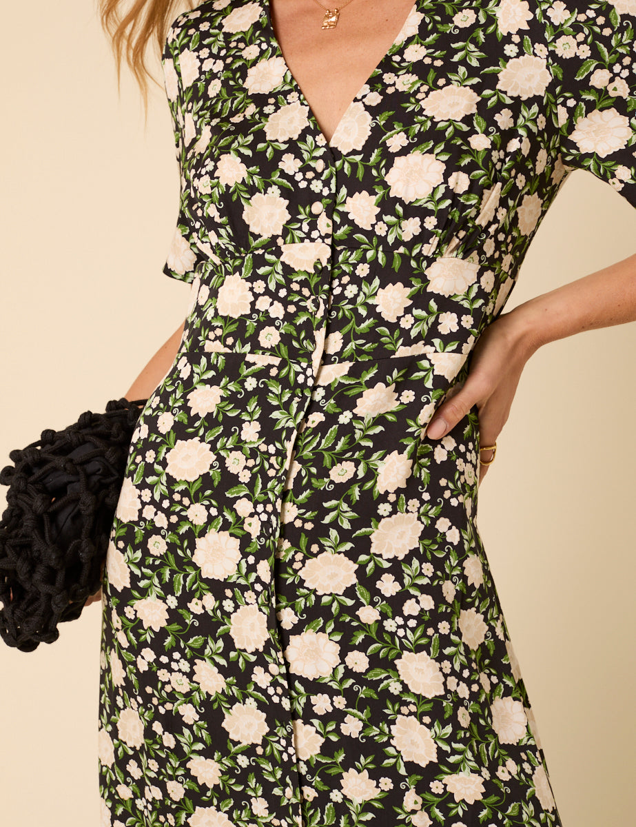 Black Floral Alexa Midi Dress