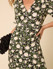 Black Floral Alexa Midi Dress