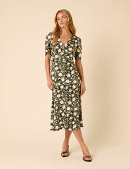 Black Floral Alexa Midi Dress