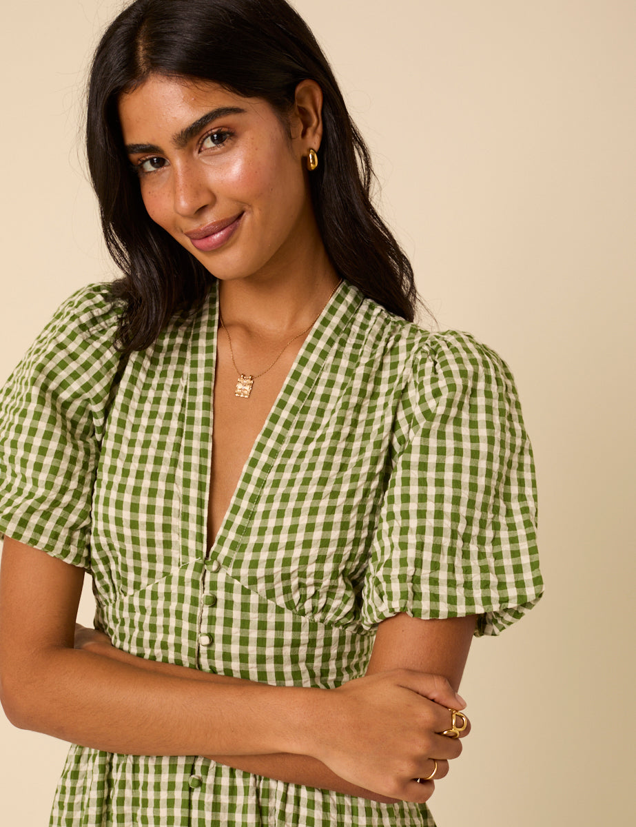 Green Gingham Starlight Midi Dress