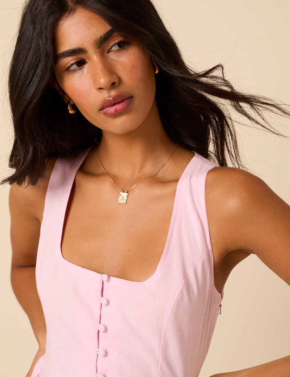 Baby Pink Drop Waist Cora Midi Dress