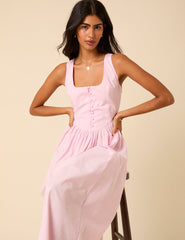 Baby Pink Drop Waist Cora Midi Dress