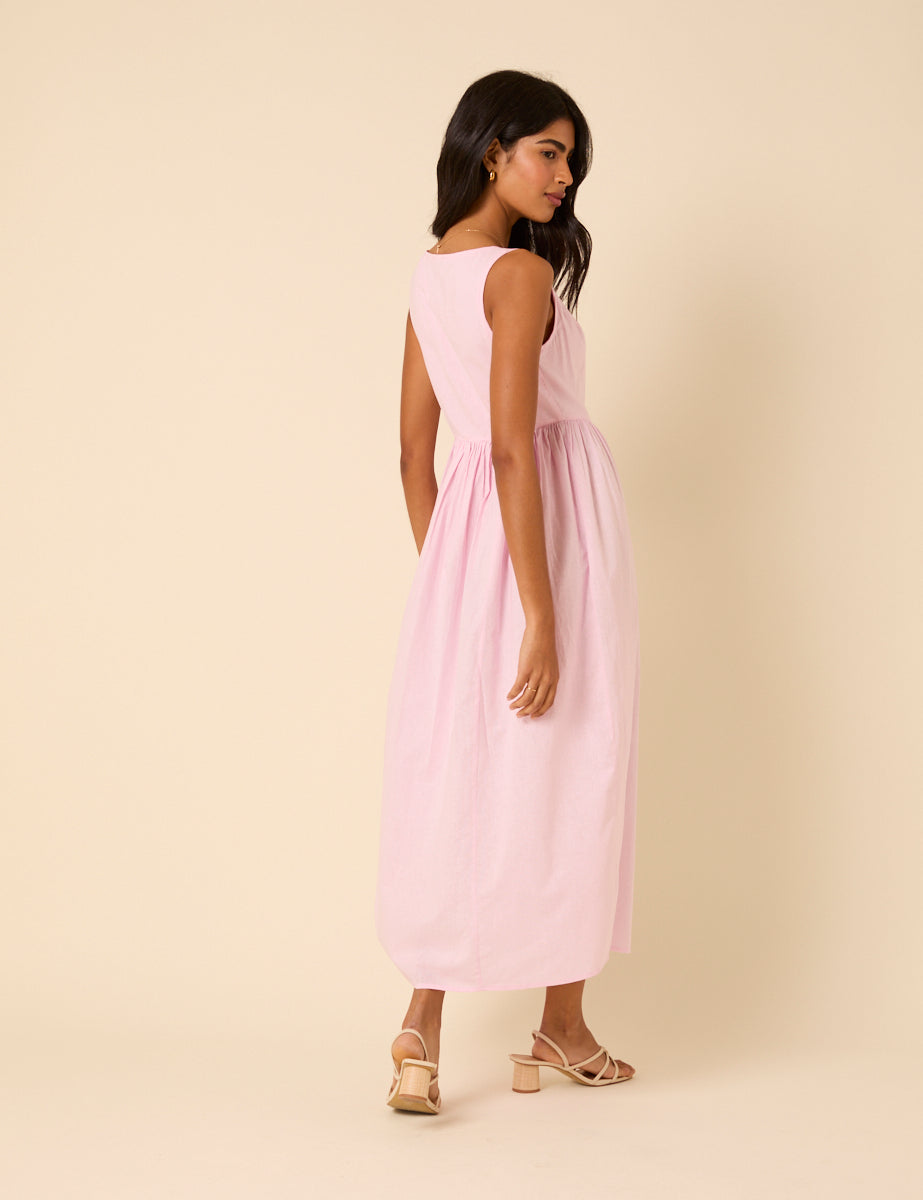 Baby Pink Drop Waist Cora Midi Dress