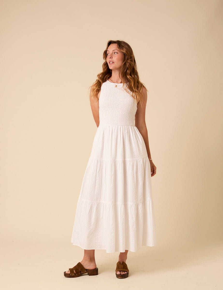 White Sleeveless Tiered Charlie Midi Dress