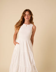 White Sleeveless Tiered Charlie Midi Dress