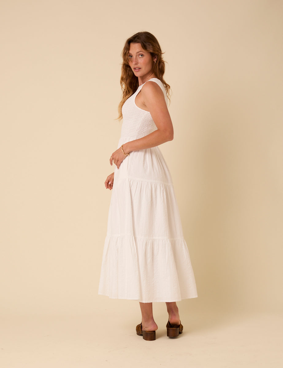 White Sleeveless Tiered Charlie Midi Dress