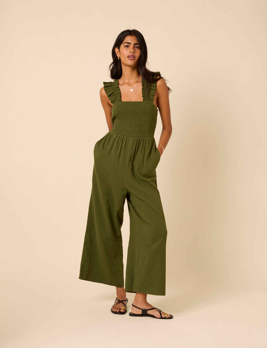 Khaki Cropped Length Maya Jumpsuit