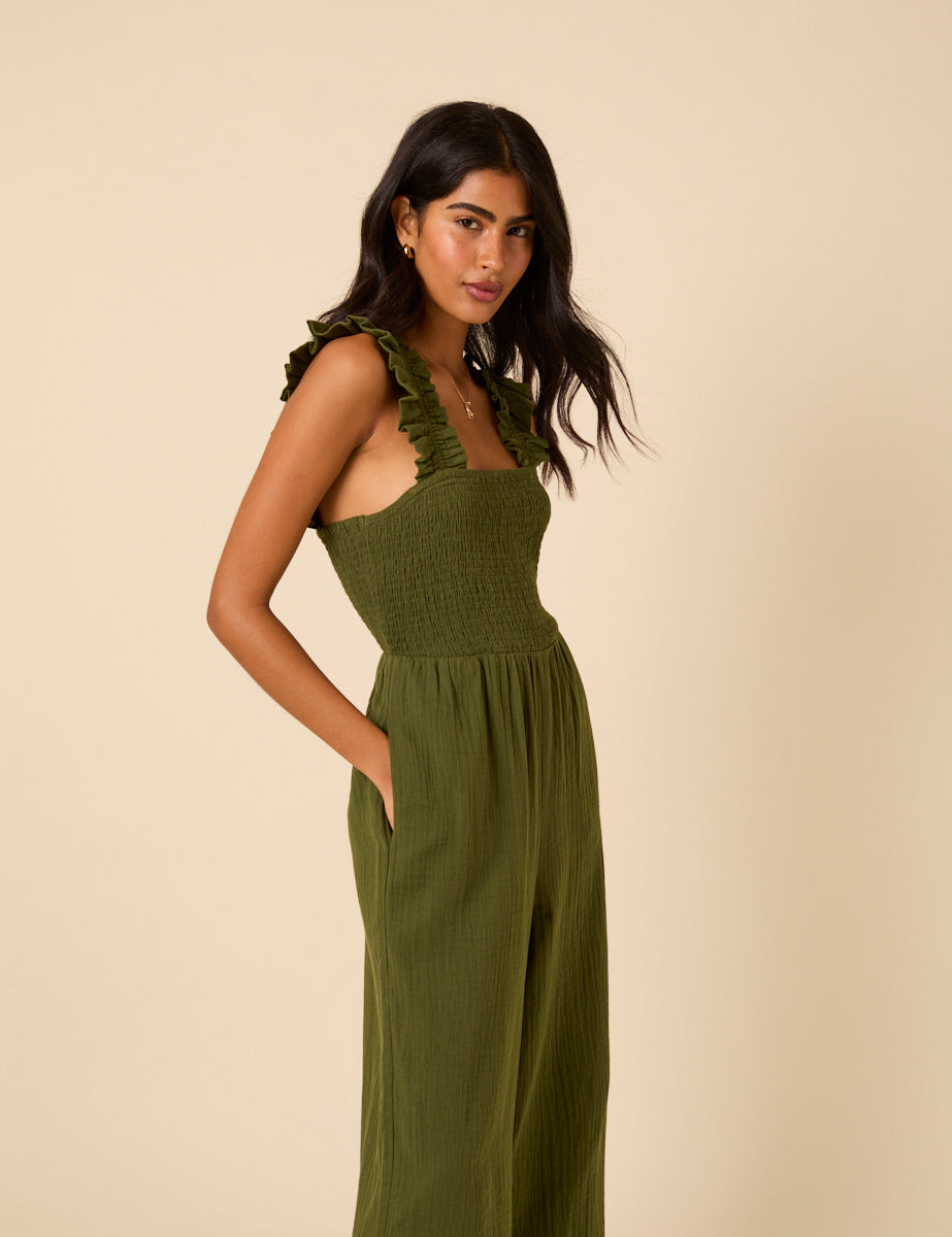 Khaki Cropped Length Maya Jumpsuit