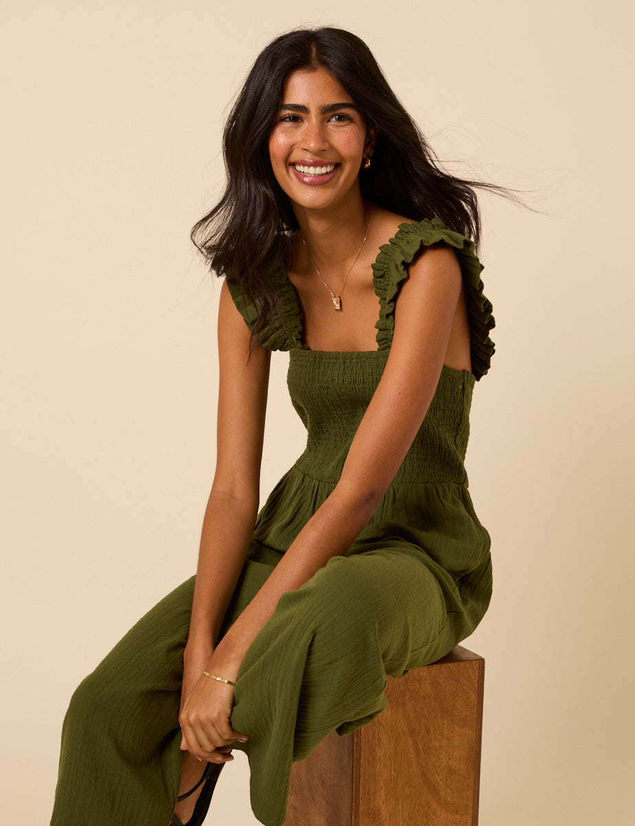 Khaki Cropped Length Maya Jumpsuit