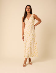 Cream Ditsy Floral Helena Midi Dress