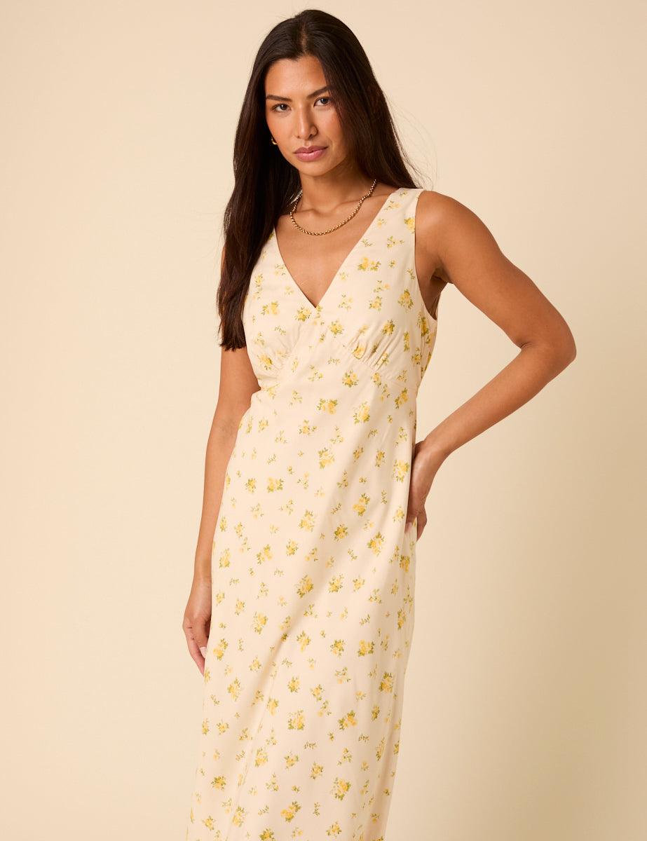 Cream Ditsy Floral Helena Midi Dress