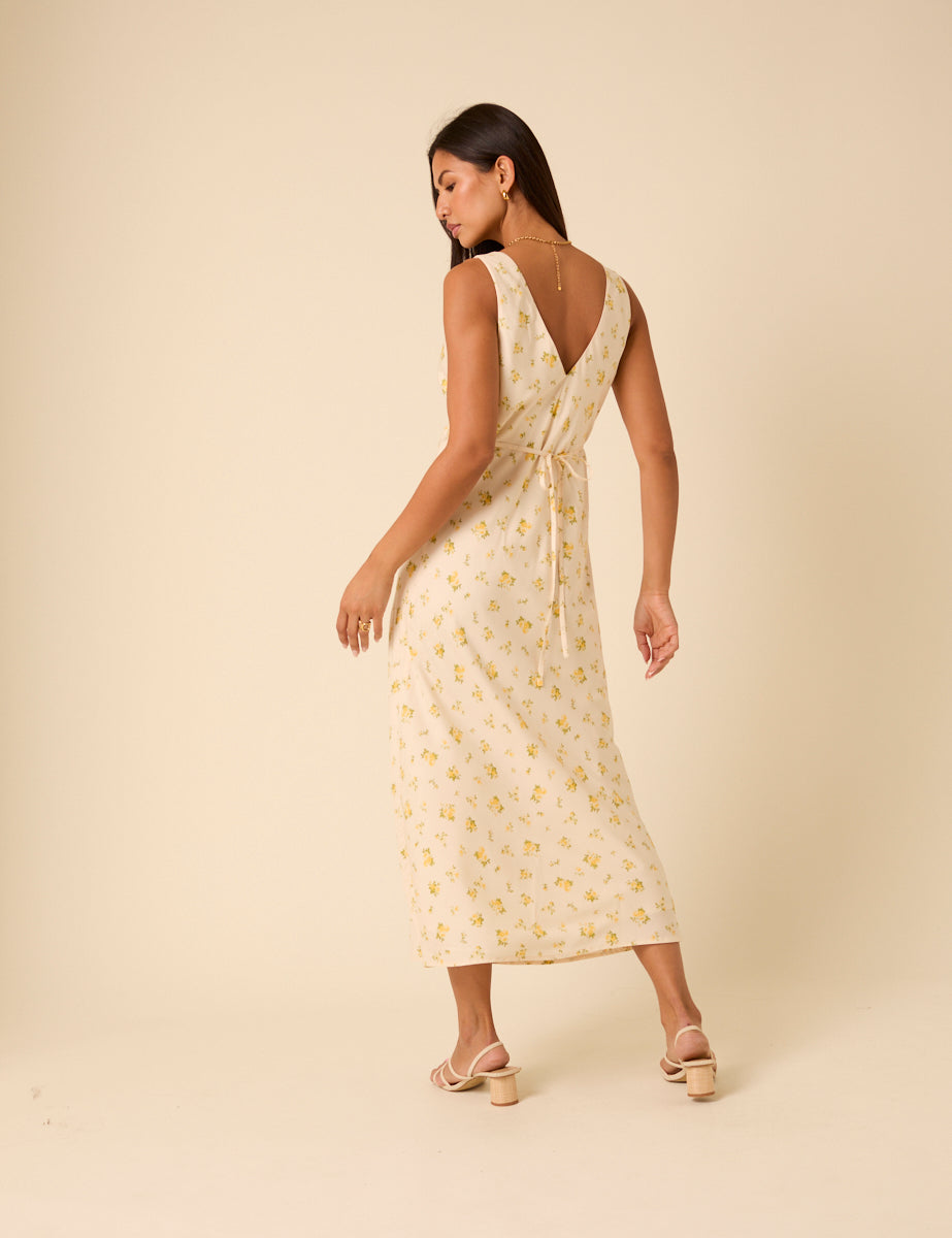 Cream Ditsy Floral Helena Midi Dress