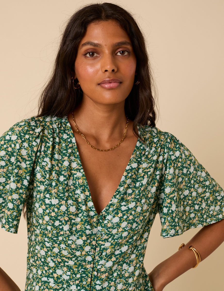 Green Ditsy Floral Andie Mini Dress