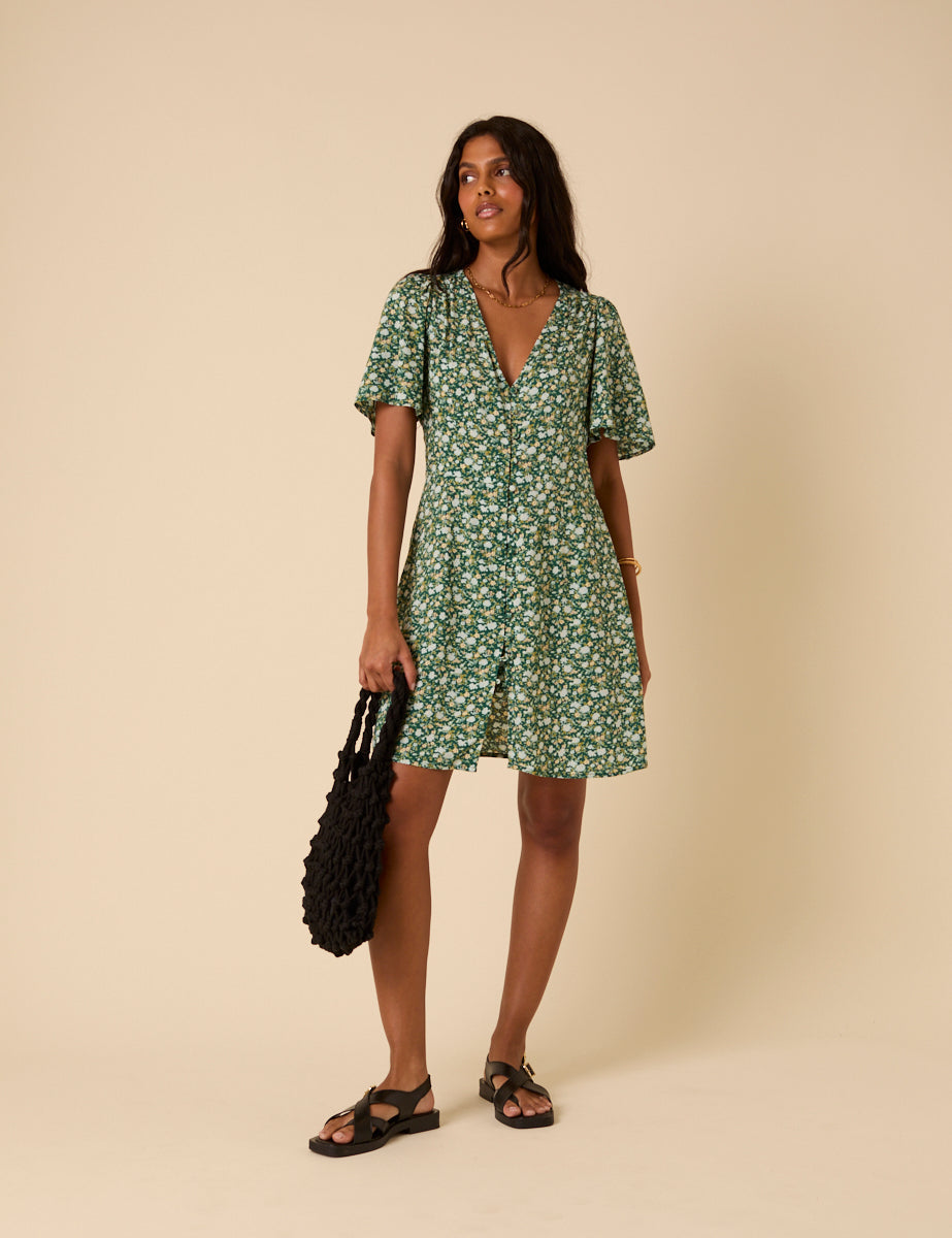 Green Ditsy Floral Andie Mini Dress