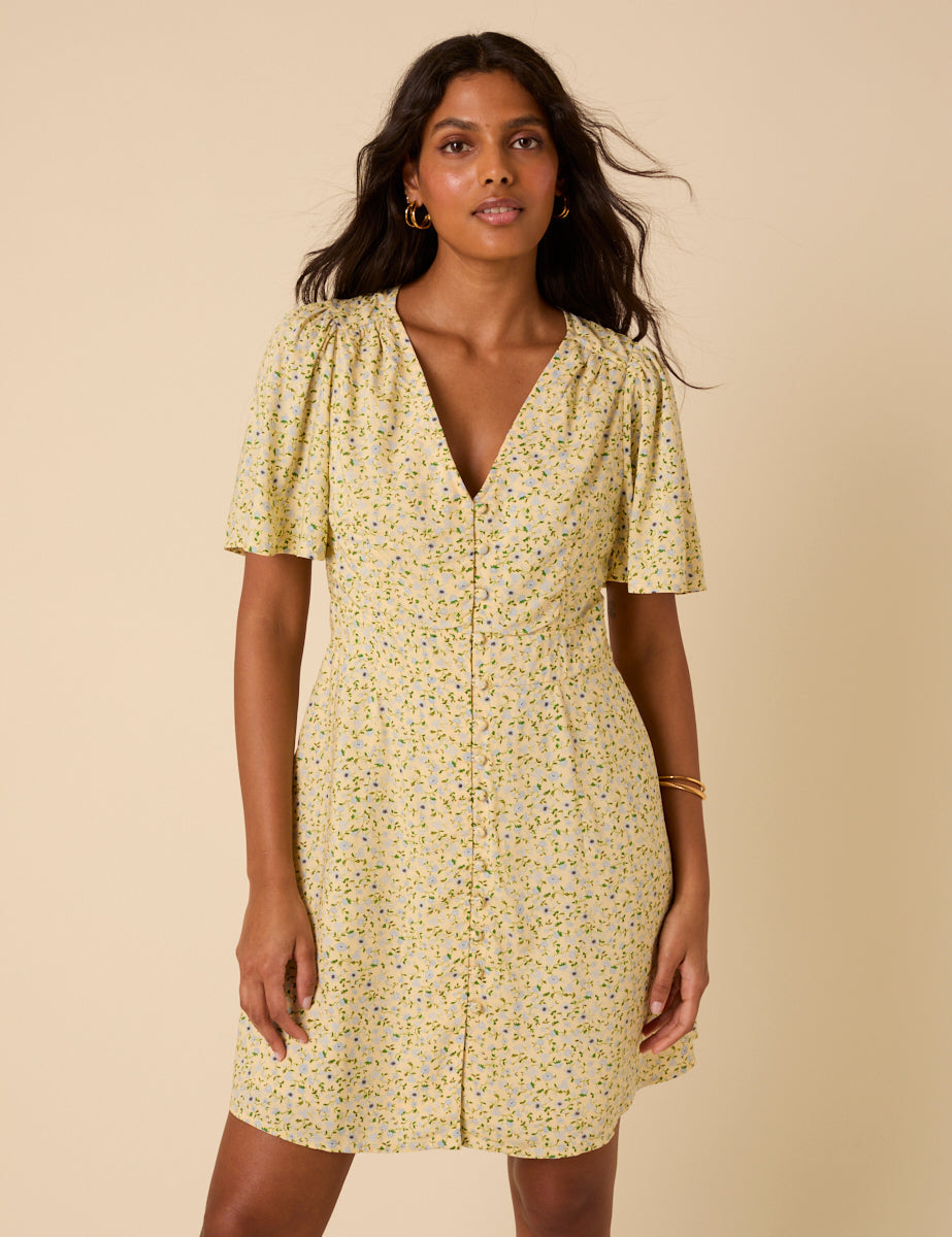 Butter Yellow Ditsy Floral Andie Mini Dress