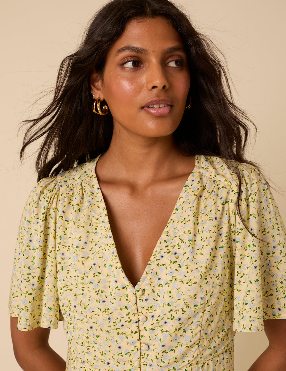 Butter Yellow Ditsy Floral Andie Mini Dress