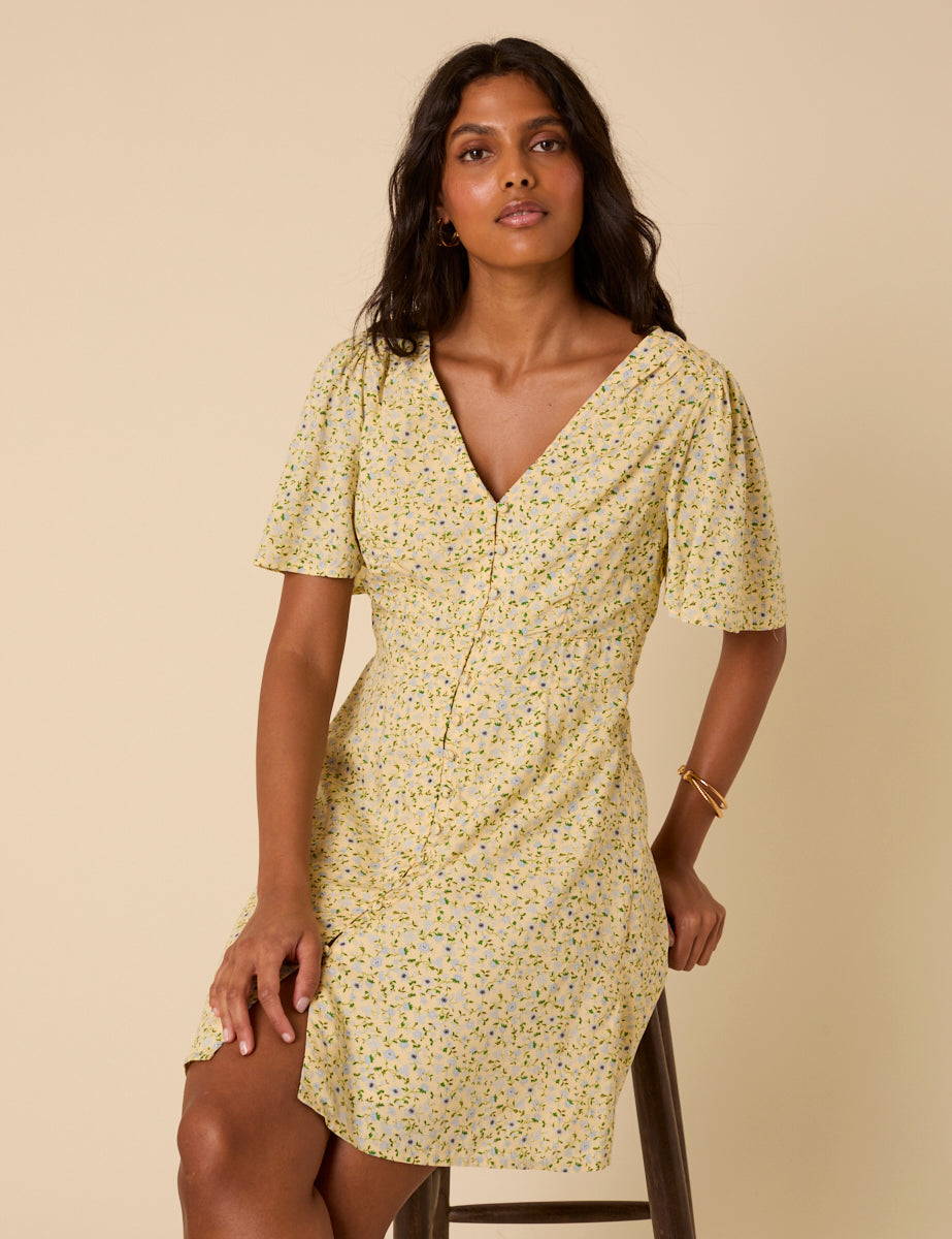 Butter Yellow Ditsy Floral Andie Mini Dress