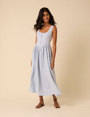 Blue Pinstripe Linen-blend Cora Midi Dress