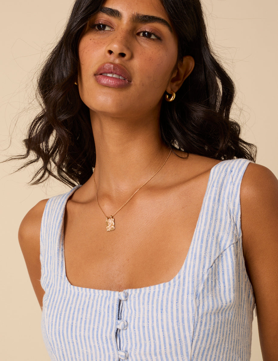 Blue Pinstripe Linen-blend Cora Midi Dress