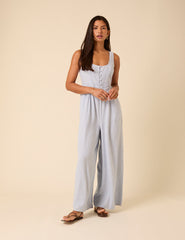 Blue Pinstripe Linen-blend Cora Jumpsuit