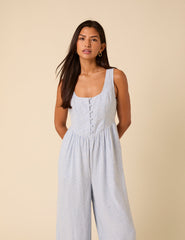 Blue Pinstripe Linen-blend Cora Jumpsuit