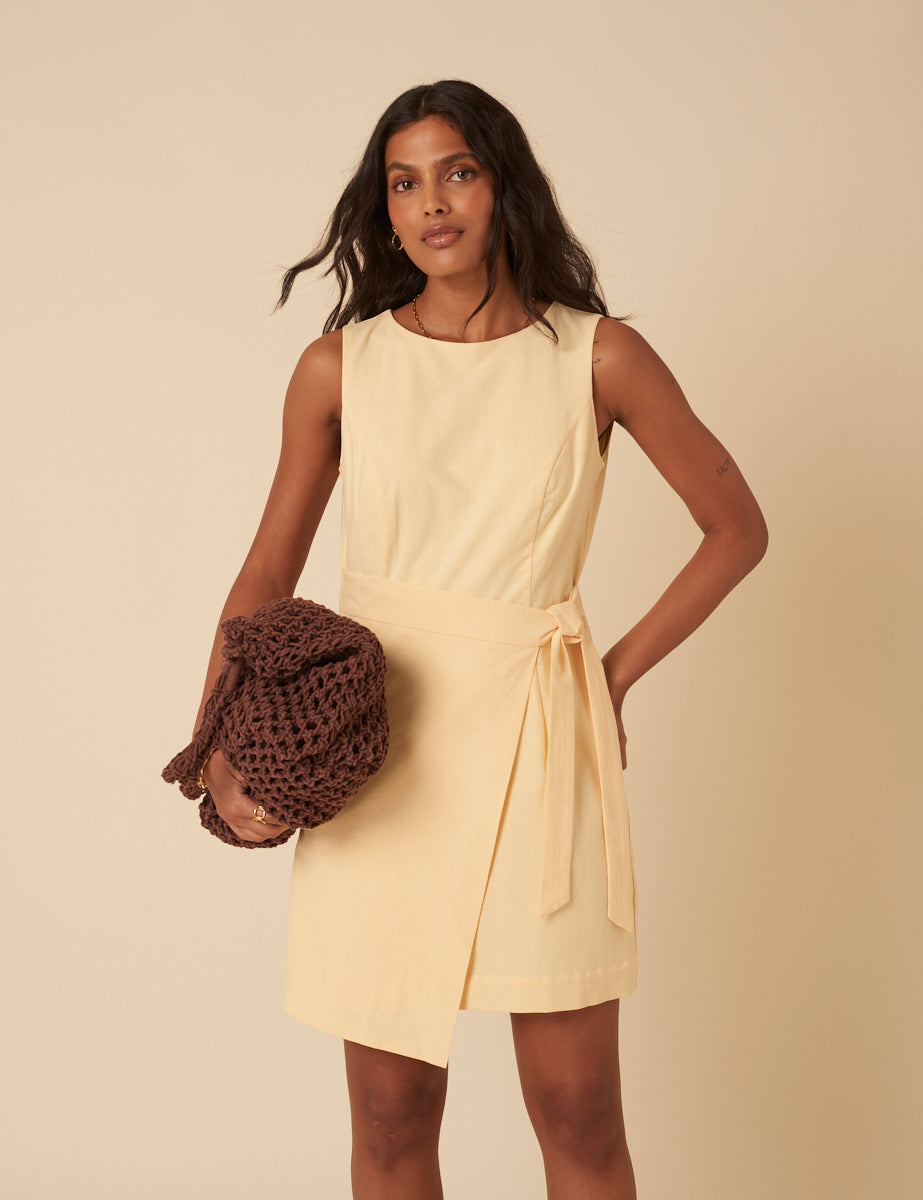 Butter Yellow Tie Waist Lottie Mini Dress